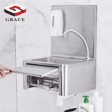 Riverby™ elegant and versatile design with kitchen accessories. Grace Steel Stainless Style Hand Free Knee Operated Sink Washing Basin For Restaurant