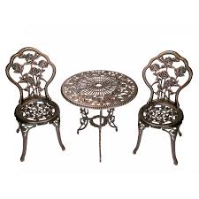 Unbranded Rose 3 Piece Cast Metal Bistro Set With Cast Aluminum Top Table And 2 Chairs Hd3705 Ab The Home Depot Bistro Set 3 Piece Bistro Set Metal Bistro Chairs