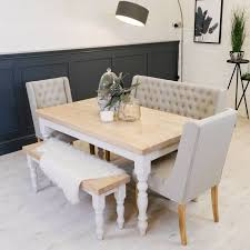 The right materials from a glass dining table that's modern and easy to clean to a sturdy wood kitchen table with bench that adds rustic flair, the right choice is the one. Mowbray 2 Seater Upholstered Bench Square Style With Button Etsy Grey Dining Tables Gray Dining Chairs Dining Bench With Back
