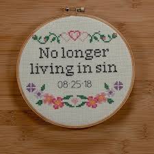 No Longer Living In Sin Wall Hanging Funny Cross Stitch Hoop Art For Home We Wedding Cross Stitch Patterns Cross Stitch Funny Funny Cross Stitch Patterns