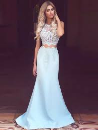 Ice Blue Two Pieces Long Lace Top Round Neck Graduation Dress Long Mermaid Party Dress From Girlsprom Light Blue Prom Dress Prom Dresses Blue Prom Dresses Lace
