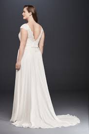 Illusion Lace And Chiffon Plus Size Wedding Dress David S Bridal Davids Bridal Wedding Dresses Nontraditional Wedding Dress Wedding Dresses