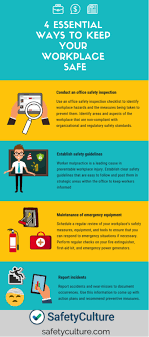 4 Essential Ways To Keep Your Workplace Safe Infographic Infographic Health Safety Infographic Health And Safety Poster