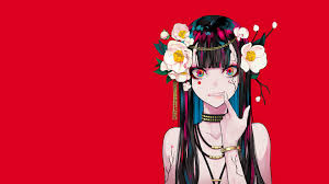 A collection of the top 44 red anime wallpapers and backgrounds available for download for free. Artwork Minimalism Anime Girls Anime Flower In Hair Red Background Simple Background Colorful 4k Wallpaper Hdw Hd Anime Wallpapers Anime Wallpaper Anime