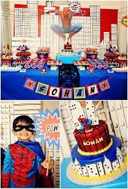 The spiderman party supplies includes: Boys Party Ideas A Spiderman Inspired Super Hero Birthday Party Ideas Party Printables Blog