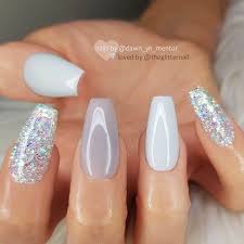 Beauty, cosmetic & personal care. Sparkly Light Grey Acrylic Nails Coffin Nail And Manicure Trends