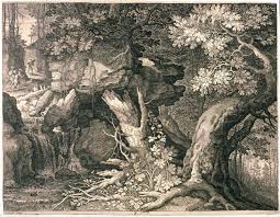 The Miners On The Mountain Wood Landscape With A Waterfall From Set Of Six Landscapes Aegidius Sadeler Ii Roelant Savery Pastel Graphic Art Wooded Landscaping Landscape