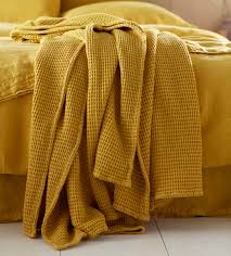 Longhui yellow knitted throw blanket. Mustard Yellow Big Waffle Bed Throw Secret Linen Store