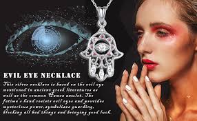 Fatima Collier En Argent Sterling 925 Evil Eye Collier/Oeil D'Horus