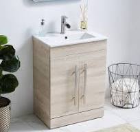 24 Inch Modern Grey Wood Grain Bathroom Vanity with Sink and Cabinet Set