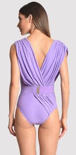 Draped And Waisted Light Purple Swimsuit Runway Model Athena Quartz