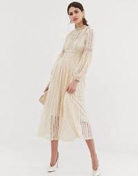Y A S High Neck Lace Midi Dress In Cream In 2019 The Most Stylish Bridal Dresses Lace Midi Dress Maxi Dress Wedding
