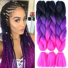 Amazon.com: Pelo trenzado sintético Ombre Kanekalon trenzado de fibra de  alta temperatura trenzas de ganchillo (24 pulgadas, 3 piezas  negro+morado+magenta) : Belleza y Cuidado Personal