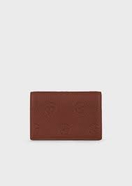 Maxgear leather business card holder, business card case for men or women, pocket business card holder business card wallet leather name card holder with magnetic shut, coffee. Leather Business Card Holder With Embossed Logo Man Giorgio Armani