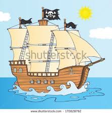 Pirate Ship Sailing Under Jolly Roger Flag Vector Illustration Cartoon Pirate Ship Pirate Ship Painting Pirate Ship