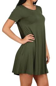 Women S Casual Plain Simple T Shirt Loose Dress With Pockets Army Green Cv17yyh7tse Clothes For Women Loose Dress Womens Casual Outfits