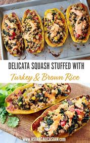 Delicata Squash Stuffed With Turkey And Brown Rice Recipe Healthy Asian Recipes Easy Asian Recipes Delicata Squash