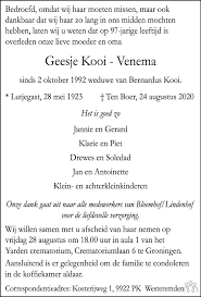 Het dagblad van het noorden is een krant gericht op de provincies groningen en drenthe. Geesje Kooi Venema 24 08 2020 Overlijdensbericht En Condoleances Mensenlinq Nl