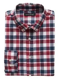 Banana Republic Mens New Slim Fit Tech Stretch Cotton Plaid Shirt Red Love Cotton Plaid Shirt Formal Shirts Performance Shirts