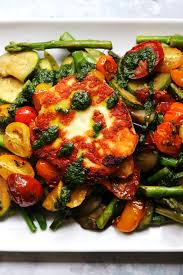 Maybe you would like to learn more about one of these? Fried Halloumi Asparagus Zucchini And Roasted Cherry Tomatoes With Basil Oil Joanne Eats Well With Others
