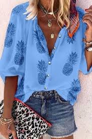 New Women Trendy Clothings Fashion T Shirt 3 4 Sleeve Blouse Button Pineapple Printing Loose Plus Size Tops S 5xl In 2020 Women Shirts Blouse Fashion Blouses For Women