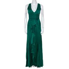 Zac Posen Green Silk Satin Panelled Bodice Gown M