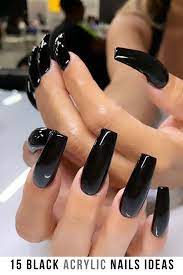 15 Trendy Black Acrylic Nails You Need To Try Black Acrylic Nails Gel Acrylic Nails Long Black Nails