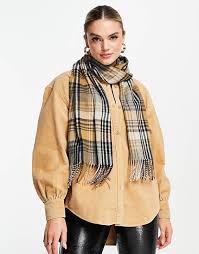 Topshop Editor Check Scarf In Camel Asos