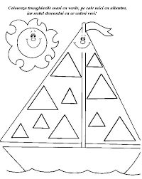 Planse De Desenat Colorat Decupat Pentru Gradinita Triangle Worksheet Preschool Math Worksheets Shapes Preschool