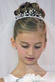 First Communion Tiaras Veils V93 First Communion Hairstyles Communion Hairstyles First Communion Veils
