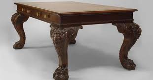 English Irish Georgian Style 19th Cent Mahogany Table Desk With Carved Lion Heads On Legs With Claw Feet And Red Leather Top Price 78 0 Muebles Sillas Hogar