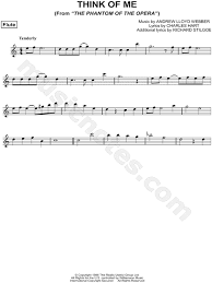Sheet music arranged for piano/vocal/chords in c major. Think Of Me From The Phantom Of The Opera Sheet Music Flute Solo In C Major Download Print Sku Mn0093622