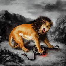 The lion is the universal symbol of courage, strength, royalty and majesty. Lion Kills Snake Art Painting Snake Tattoo