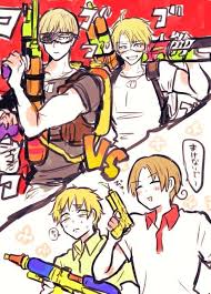 germany and america s strongness vs england and italy s cuteness ヘタリア イタリア ヘタリア 漫画 水鉄砲 イラスト