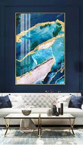 Luxury Gold Foil Series Beach View Beautiful Azure Blue Sea Etsy Gold Living Room Decor Blue And Gold Living Room Blue Walls Living Room