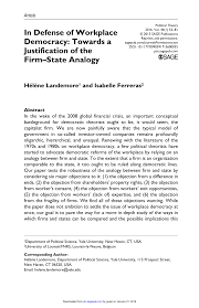 Pdf In Defense Of Workplace Democracy Towards A Justification Of The Firm State Analogy
