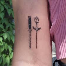 Hand Poked Wavy Knife And Rose Tattoo By Alex Royce Pocketknives Hand Poked Tattoo Knife And Rose Tattoo Small Tattoos