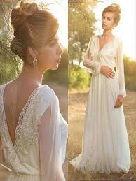 A Line Princess V Neck Long Sleeves Lace Chiffon Sweep Brush Train Wedding Dresses Wedding Dress Train Cheap Beach Wedding Dresses Chiffon Wedding Dress Beach