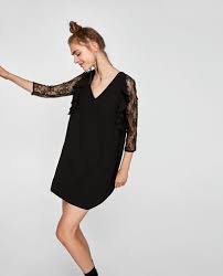 Izobrazhenie 6 Iz Kombinirovannoe Plate S Kruzhevom Ot Zara Ladies Mini Dresses Dresses Black Dress