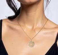 14K Solid Yellow Gold Star of David Chai Round Necklace