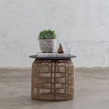 Featuring one drawer for easy storage and two removable woven rattan baskets with cutout handles. Inizia Woven Rattan Indoor Outdoor Side Table Warm Husk Living By Design