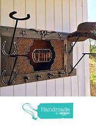 American Made Personalized Cowboy Hat Holder Coat Rack Reclaimed Wood With Longhorn And Horseshoes Stars From Sig Western Decor Horseshoe Decor Rustic Crafts