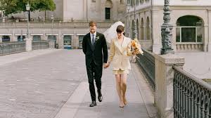 This pretty pink lace dress with the ribbon belt is so feminine. The Bride Wore A Vintage Suit For Her Switzerland Elopement Vogue