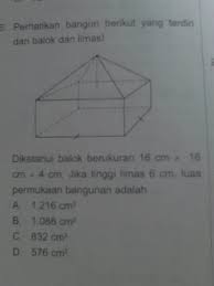 Luas permukaan bangun gabungan balok dan limas. Rumus Luas Permukaan Limas Persegi Panjang Brainly Siswapelajar Com