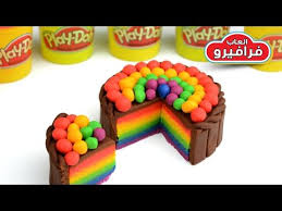 العاب بنات تشكيل عجينة صلصال وصنع تورتة عيد الميلاد بالوان قوس قزح لعب Cake Food Birthday Cake