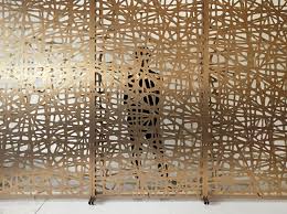 The decorative freestanding beige privacy screen is a beige room divider with four panels of sturdy. Razortooth Design Llc Architectural Screens Lobby Feature Walls Lobby Design Decorative Privacy Screens Decorative Screens Decorative Partition Screens Modern Room Divider Modern Design Free Standing Screen Outdoor Privacy Screens Outdoor