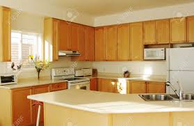 Maple (and in a shiny finish) and beige tiled. Modern House Interior New Kitchen With Maple Cabinets Stock Photo Picture And Royalty Free Image Image 2933239