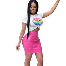 Maybe you would like to learn more about one of these? 2021 Women Two Piece Skirt Set 2018 Casual Short Sleeve T Shirt Top And Pu Mini Skirt Suits Fashion Lip Print Two Piece Dress Outfits From Eggplant18 17 36 Dhgate Com