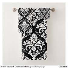 Black And White Bathroom Towel Set White On Black Damask Pattern Bath Towel Set Zazzle Com Patterned Bath Towels Damask Pattern Towel Set