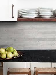 Modern Gray Backsplash Tile Black Countertop White Cabinet Modern Kitchen Backsplash Kitchen Tiles Modern Kitchen